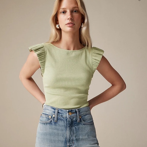 Ivory Ruffle Sleeve Ribbed Top - Picture 2 of 6